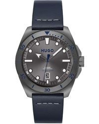 HUGO - Analogue Quartz Watch For Men With Blue Leather Strap - 1530302 - Lyst