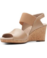 Clarks - Lafley Lily Hook & Loop Beige Other Leather S Wedges 261500314 - Lyst