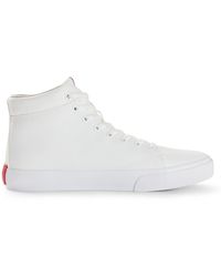 HUGO - DyerH Hito Hightop Sneakers aus Canvas mit rotem Logo-Patch Weiß 41 - Lyst