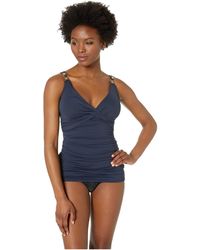 Michael Kors - Michael Over The Shoulder Twist Tankini Top with Chain Trim and Removable Soft Cups New Navy Medium - Lyst