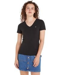 Tommy Hilfiger - Tommy Jeans Mujer Camiseta ga Corta TJW Skinny Cuello de Pico - Lyst