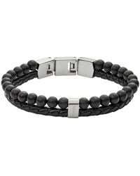 Fossil - Leather And Beaded Bracelet - Lyst