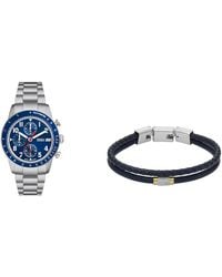 Fossil - Uhr Sport Tourer Silber Edelstahl und Armband Jewelry Blaues Leder - Lyst