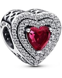PANDORA - Timeless Dije con diseño de corazón nivelado centelleante de plata de ley con cristal rojo cereza jubileo y circonitas cúbicas - Lyst
