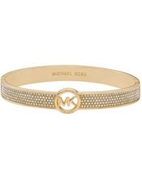 Michael Kors - Brass And Pavé Crystal Mk Logo Bangle Bracelet For - Lyst