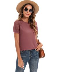 FIND Summer Lace Short Sleeve T Shirts For Waffle Knit Tee - Red