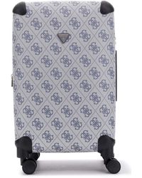 Guess - Valise 22 in 8-Wheeler Slate Logo Bleu Gris - Lyst