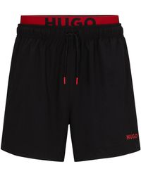 HUGO - S Flex Logo-print Swim Shorts With Double Waistband - Lyst