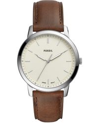 Fossil - Minimalist Quartz Stainless Steel And Leather Three-hand Watch - Lyst