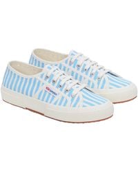 Superga - 2750 Stripes Print Scarpe Da Ginnastica Donna In Cotone Bianco Sporco/Azzurro - EUR 40 - Lyst