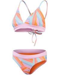 Speedo - S Printed Banded Triangle 2 Piece Swimming Costume Funny Pink Pumpkin Spice Curious Blue Cupid Coral - Lyst
