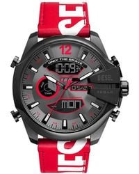 DIESEL - 51mm Mega Chief Ana-digi Red And White Leather Band Watch - Lyst