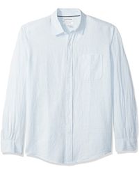 Amazon Essentials Regular-fit Long-sleeve Gingham Linen Shirt - Blue