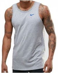 Nike - Men's Grey Swoosh Logo Cotton Muscle Fit Sleeveless Sports Vest - Lyst