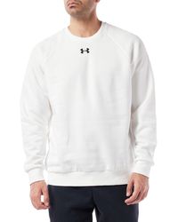 Under Armour - S Rival Fitted Crew Sweater White/black L - Lyst