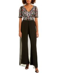 Adrianna Papell Floral Embellished Jumpsuit With Sheer Skirt - Black