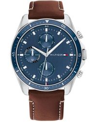 Tommy Hilfiger - Qtz Multifunction Stainless Steel And Leather Strap Casual Watch - Lyst