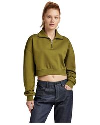 G-Star RAW - Cropped Sweater Half Zip Loose - Lyst