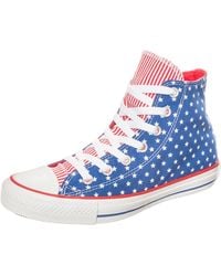 Converse - S Chuck Taylor All Star Femme Plus Star Hi Trainers 381120 53 Blue/white Dots/red Stripes 3.5 Uk - Lyst