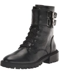 Vince Camuto - Croc Lace Up Fawdry Block Heel Leather Combat Boot - Lyst