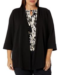 Kasper - Plus Size Open Front Cardigan With Sideseam Pocket In Stretch Crosshatch Fabric - Lyst