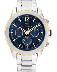 Tommy Hilfiger - Multifunction Stainless Steel Case And Leather Strap Watch - Lyst