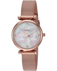 Fossil - Mini Carlie Quartz Stainless Steel And Mesh Casual Watch Color: Rose Gold - Lyst