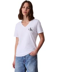 Calvin Klein - Donna T-Shirt iche Corte Confezione da 2 Logo Tee con Scollo a V - Lyst