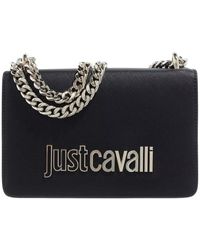 Just Cavalli - Borsa nera a tracolla in ecopelle con logo lettering da donna UNI - Lyst