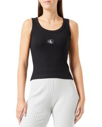 Calvin Klein - Woven Label Rib Tank Top Other Knit Tops Black - Lyst