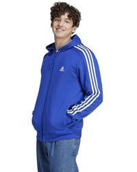 adidas - Essentials Fleece 3-Stripes Full-Zip Hoodie Top con Cappuccio - Lyst