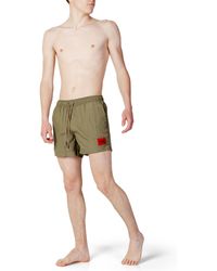 HUGO - S Dominica Recycled-material Swim Shorts With Red Logo Label - Lyst