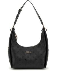 Guess - Phoebe Hobo Shoulder Bag Black Logo - Lyst