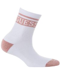 Guess Socken - Tennissocken, Glitzerdetails, Logo, One Size (weiß/rosa) - Lila