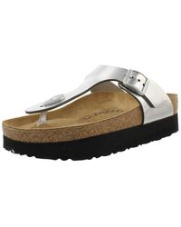Birkenstock - Papillio S Gizeh Platform Leather Silver Sandals 3.5 Uk - Lyst