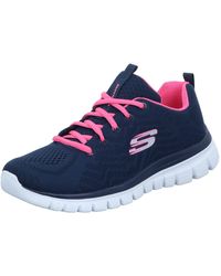 Skechers - Graceful Get Connected Sneaker,Navy Mesh Hot Pink Trim - Lyst