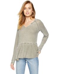 William Rast Womens Frankie Asymmetrical Long Sleeve Vneck Top
