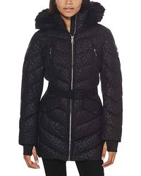 Michael Kors - Michael Logo Lepaord Belted Hood Puffer Coat Black Animal - Lyst