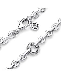 PANDORA - Signature Pulsera rígida I-D con engarce pavé en 2 tonos - Lyst