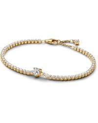 PANDORA - Timeless Funkelndes Herz Tennisarmband aus Sterling-Silber mit 14 Karat vergoldeter Metalllegierung und Zirkonia - Lyst