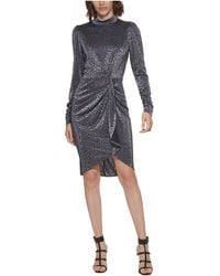 Calvin Klein - Velvet Long Sleeve Faux Wrap Dress - Lyst