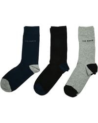 Ted Baker - London Mixxed 3 Pair Pack Of S Ankle Socks Organic Cotton Black Navy Blue & Grey Size 7-11 - Lyst
