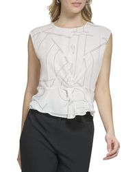 Calvin Klein - Loose Fitted Poly Chiffon Sleeveless Twist Detail Blouse - Lyst