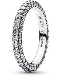 PANDORA - Timeless Sterling Silver Pavé Single-row Ring With Clear Cubic Zirconia - Lyst