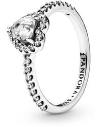 PANDORA - Moments Sterling Silver Clear Heart Solitaire Ring - Lyst
