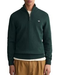 GANT - S Cotton Half Zip Cream Sweater Green S - Lyst