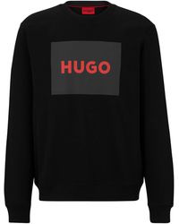 HUGO - Duragol222 Pullover aus Baumwoll-Terry mit rotem Logo-Print Schwarz M - Lyst