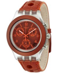 Swatch - Chronograph Quarz Uhr mit Leder Armband SVCK4073_Orange - Lyst