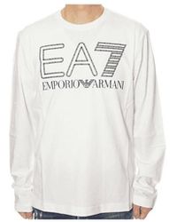 Emporio Armani - EA7 Baumwolle Hohl Logo Weiß Langarm T-Shirt - Lyst