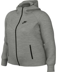 Nike - Fb8340-063 W Nsw Tch Flc Wr Fz Hdy Shirt Met Lange Mouwen Dk Grey Heather/black Maat 2x - Lyst